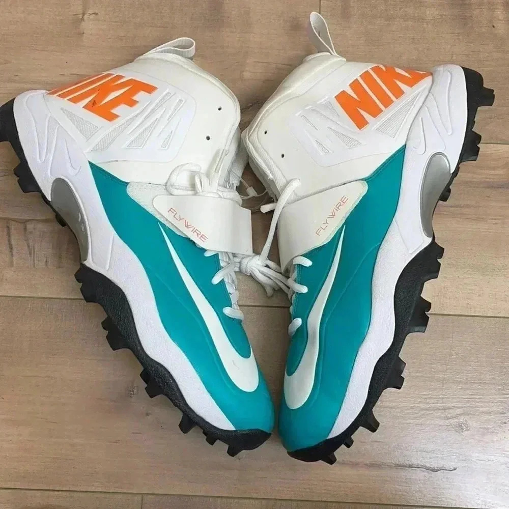 Nike Flywire Football Cleats 618167-117 Dolphins Sz 17